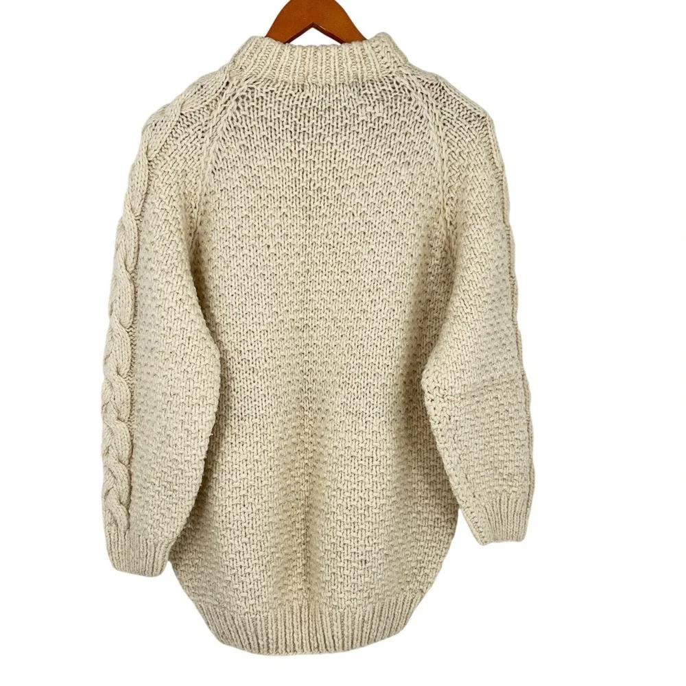 Rey Wear Handmade Wool Cable Knit Sweater Mens L Cream Heavy Fisherman 7201